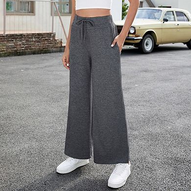 Women's High Waisted Wide Leg Pants Loose Yoga Joggers with Pockets and Drawstring for Lounge