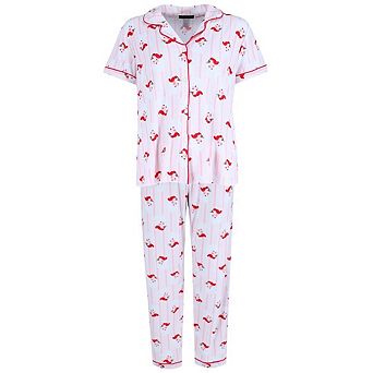 Not a Morning Person Women's Santa Stripe Notch Collar Short Sleeve Pajama Set