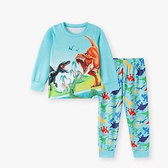 MyKids-USA Dino World Kids Pajama Set Long Sleeve Top and Pants, Fun Dinosaur Print