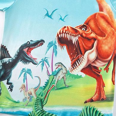 MyKids-USA Dino World Kids Pajama Set Long Sleeve Top and Pants, Fun Dinosaur Print