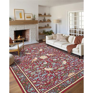 Garvee Vintage Botanical Bird Area Rug Non Slip Soft Washable Floral Carpet for Living Room Nursery