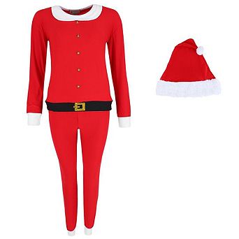 em & alfie Women's Christmas Santa Pajama Set with Matching Hat