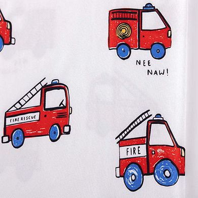 MyKids-USA Fire Truck Kids Sleepwear Set Long Sleeve Shirt and Pants, Cartoon Firefighter Design