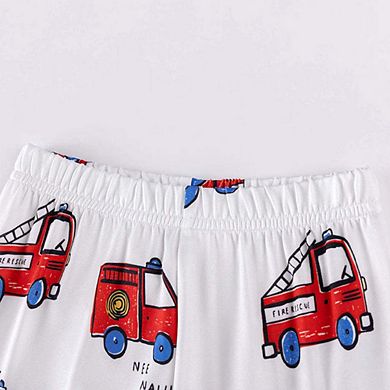 MyKids-USA Fire Truck Kids Sleepwear Set Long Sleeve Shirt and Pants, Cartoon Firefighter Design