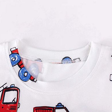 MyKids-USA Fire Truck Kids Sleepwear Set Long Sleeve Shirt and Pants, Cartoon Firefighter Design