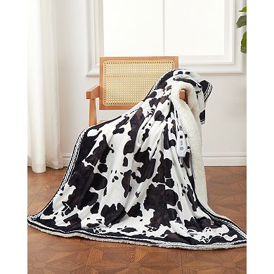 Heated Electric Blanket with Controller, Cow Print Heating Blankets, ETL Certified Heated Blanket