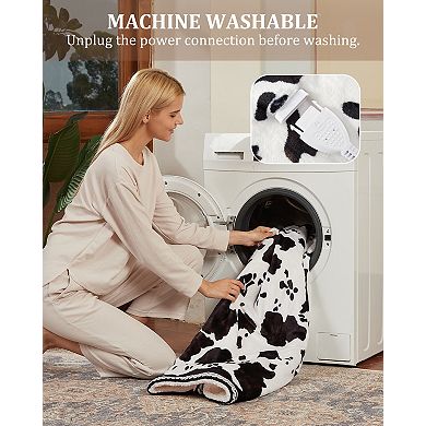 Heated Electric Blanket with Controller, Cow Print Heating Blankets, ETL Certified Heated Blanket