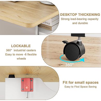 Table for 2 to 6 People, Folding Table with 2 Shelves, Compact Wooden Kitchen Table, White and Oak