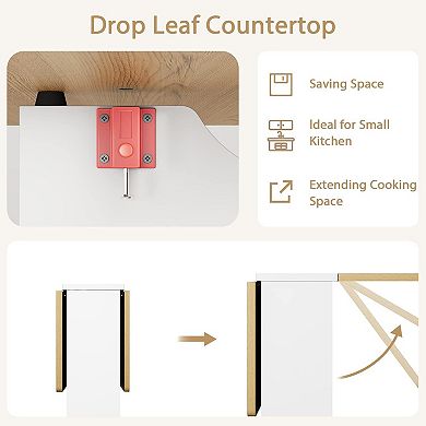 Table for 2 to 6 People, Folding Table with 2 Shelves, Compact Wooden Kitchen Table, White and Oak