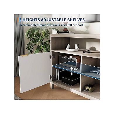 Fluted TV Stand, TV Console Table Entertainment Center Modern Wood TV Consoles With Adjustable Shel