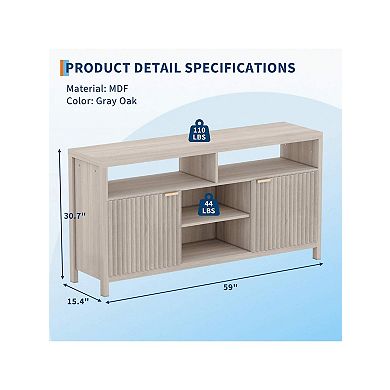 Fluted TV Stand, TV Console Table Entertainment Center Modern Wood TV Consoles With Adjustable Shel