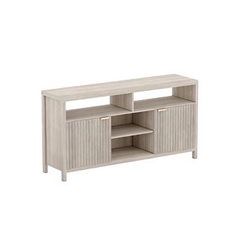 Fluted TV Stand, TV Console Table Entertainment Center Modern Wood TV Consoles With Adjustable Shel