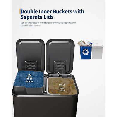 30L Stainless Steel Double Trash Can with Lid for Kitchen Waste and Recycling​