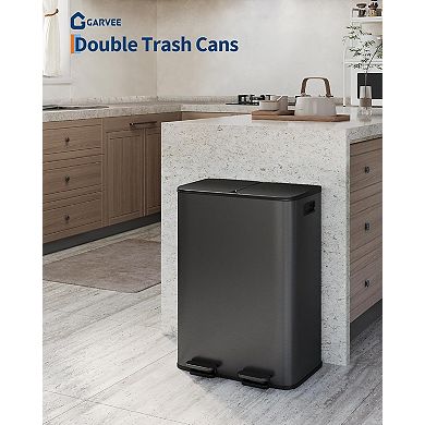 30L Stainless Steel Double Trash Can with Lid for Kitchen Waste and Recycling​
