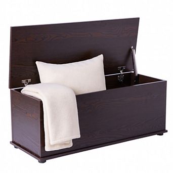 Basicwise Wooden End of Bed Storage Chest with Hinged Lid Multi-Purpose Blanket