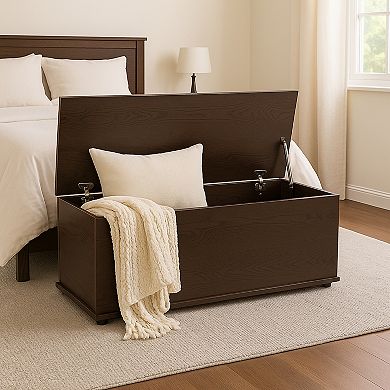 Basicwise Wooden End of Bed Storage Chest with Hinged Lid Multi-Purpose Blanket
