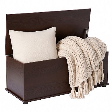 Basicwise Wooden End of Bed Storage Chest with Hinged Lid Multi-Purpose Blanket