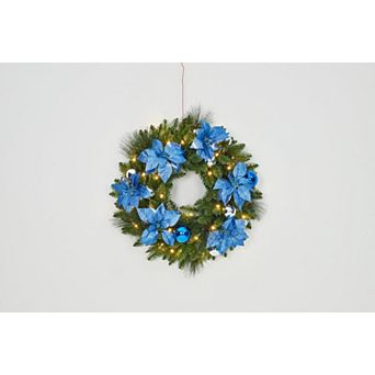 Prelit Christmas Wreath with Pine Cones Flowers Cypress Leaves and Baubles for Door or Window Decor