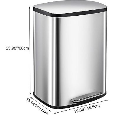 50L (13Gal) Heavy-Duty Stainless Steel Kitchen Trash Can with Lid and Inner Liner​