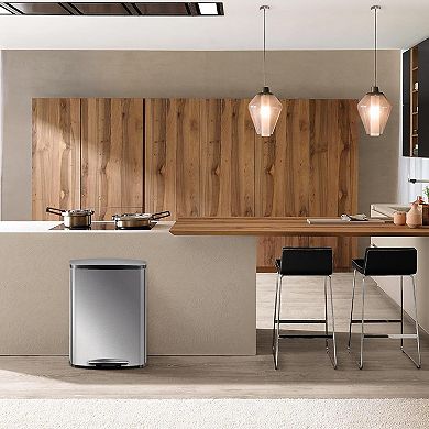 50L (13Gal) Heavy-Duty Stainless Steel Kitchen Trash Can with Lid and Inner Liner​