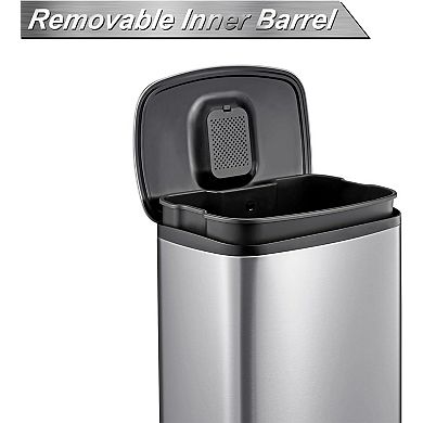 50L (13Gal) Heavy-Duty Stainless Steel Kitchen Trash Can with Lid and Inner Liner​