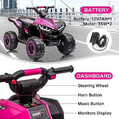 12V Kids Electric ATV, 4-Wheel Ride On Quad Car w/Remote, Dual Drive, High/Low Speeds & Music