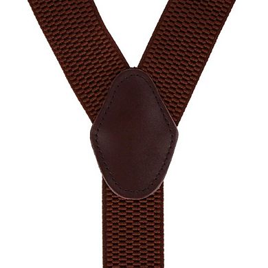 CTM Men's 35mm Wide Elastic and Leather Button-End Suspenders