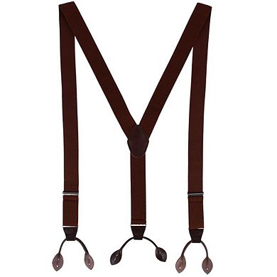 CTM Men's 35mm Wide Elastic and Leather Button-End Suspenders