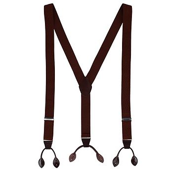 CTM Men's 35mm Wide Elastic and Leather Button-End Suspenders