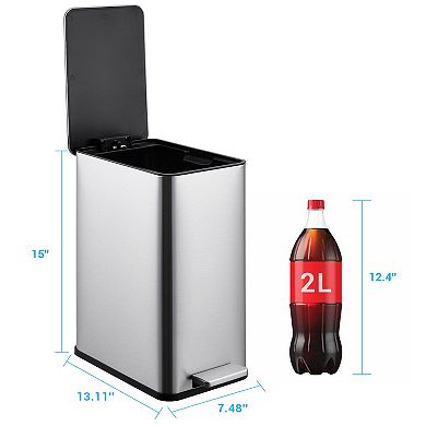 2.6 Gallon Small Stainless Steel Step Trash Can for Bathroom with Removable Inner Bucket​