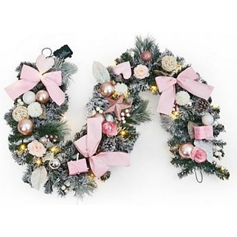 6FT Christmas Garland with LED Lights Battery Operated, Christmas Decorations with Berries Pine Cone