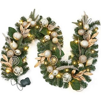 Pre-Lit 6 Feet Christmas Garland, Silver and White Lighted Xmas Garland with 20 LED Lights, Balls