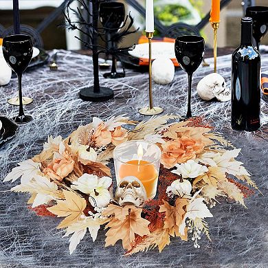 Prelit Pumpkin & Maple Leaf Christmas Wreath Multi-Seasonal Decor with Lights for Indoor Outdoor Use