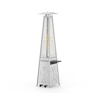 IDEALHOUSE 48000 BTU Pyramid Patio Heater with Wheels, 15ft Heat, Silver