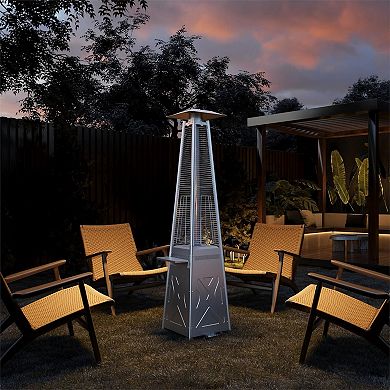 IDEALHOUSE 48000 BTU Pyramid Patio Heater with Wheels, 15ft Heat, Silver