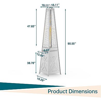 IDEALHOUSE 48000 BTU Pyramid Patio Heater with Wheels, 15ft Heat, Silver