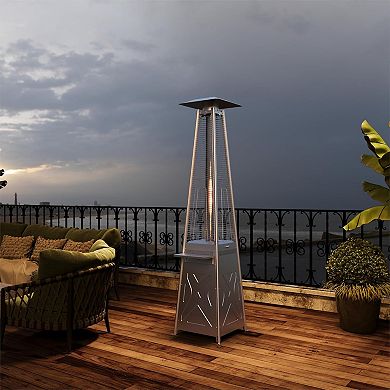 IDEALHOUSE 48000 BTU Pyramid Patio Heater with Wheels, 15ft Heat, Silver