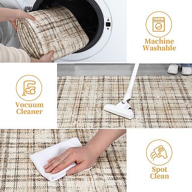 Garvee Modern Geometric Irregular Grid Area Rug Washable Non Slip Floor Cover for Modern Bedroom