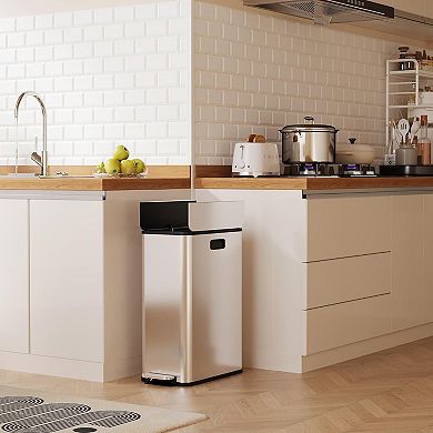 15-Gallon Silver Stainless Steel Dual Compartment Trash Can​