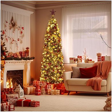 Christmas Tree Artificial Prelit Pencil Tree Easy Assemble Xmas Decor
