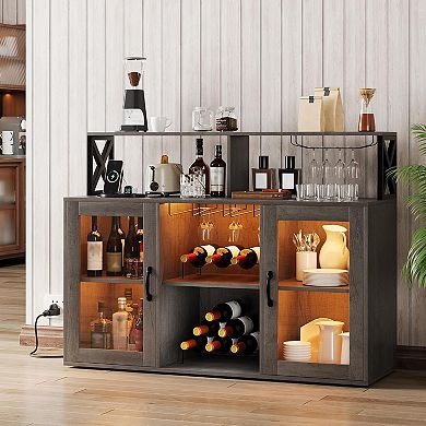 Bar Cabinet,Wine Bar Cabinet with LED Light,Coffee Bar Cabinet with Power Outlet,Buffet Sideboard