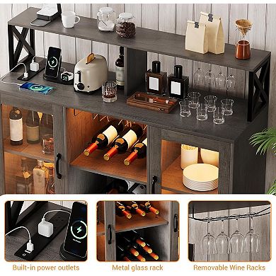Bar Cabinet,Wine Bar Cabinet with LED Light,Coffee Bar Cabinet with Power Outlet,Buffet Sideboard