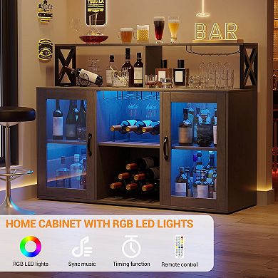 Bar Cabinet,Wine Bar Cabinet with LED Light,Coffee Bar Cabinet with Power Outlet,Buffet Sideboard
