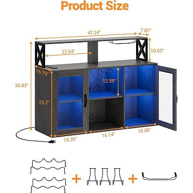 Bar Cabinet,Wine Bar Cabinet with LED Light,Coffee Bar Cabinet with Power Outlet,Buffet Sideboard