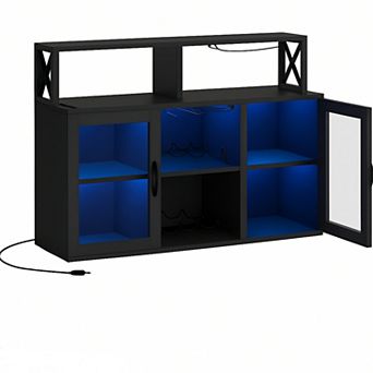 Bar Cabinet,Wine Bar Cabinet with LED Light,Coffee Bar Cabinet with Power Outlet,Buffet Sideboard