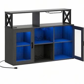Bar Cabinet,Wine Bar Cabinet with LED Light,Coffee Bar Cabinet with Power Outlet,Buffet Sideboard
