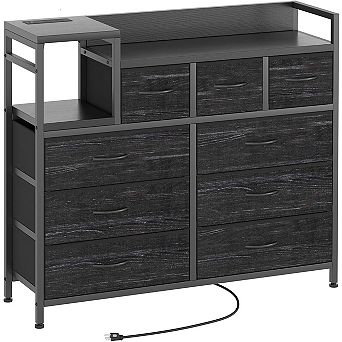 TV Stand with Charging Station, Power Outlets & Storage for Living Room/Bedroom