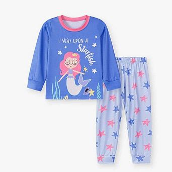 MyKids-USA Spring and Autumn Baby Kids Girls Marine Cartoon Pattern Long Sleeves Pajamas Set