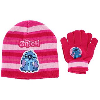 Textiel Trade Girl's One Size Fits Most Disney Stitch Winter Beanie and Gloves Set