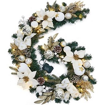 6 Ft Pre-Lit Christmas Garland, Lighted Christmas Garland with Battery Operated Led Lights,Champagne